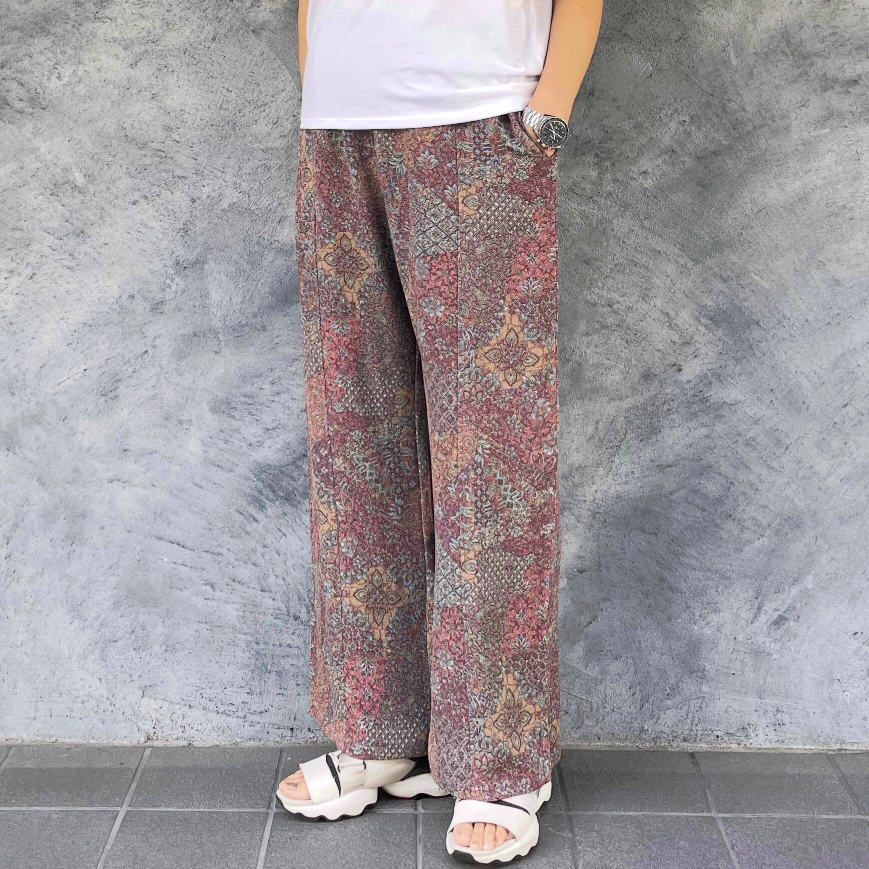 着物リメイクワイドパンツ - kimono elastic waist pants