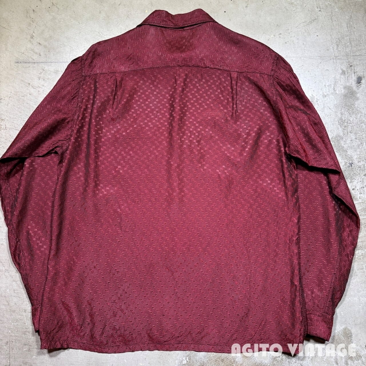 50's~ NATIONAL L/S オープンカラーシャツ 織柄 ポリエステル？ 化繊 エンジ 開襟シャツ 長袖 Mサイズ 50's~ NATIONAL ナショナル L/S オープンカラーシャツ 織柄