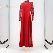 フラダンス 衣装 ワンピース ドレス エミカ レッド系 Emika ワンカラー ベロア レース タートルネック 無地 シンプル 上品 高級感 豪華 綺麗 大人 セクシー 華やか 鮮やか かわいい ハワイアン アロハ フラ ダンス レッスン 練習 レディース