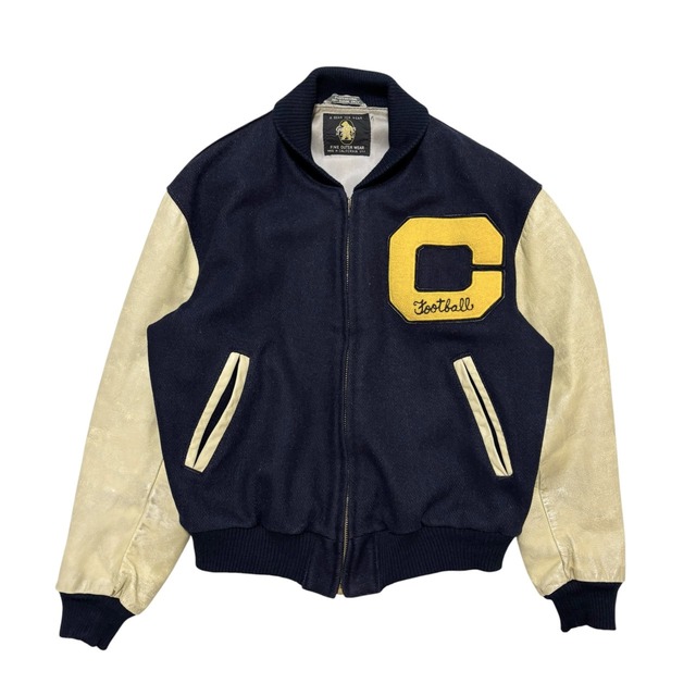古着 ゴールデンベア スタジャン クリーニング済み 60s USA製 Golden Bear 黒タグ サガラ刺繍 袖革 タロンジップ メンズM