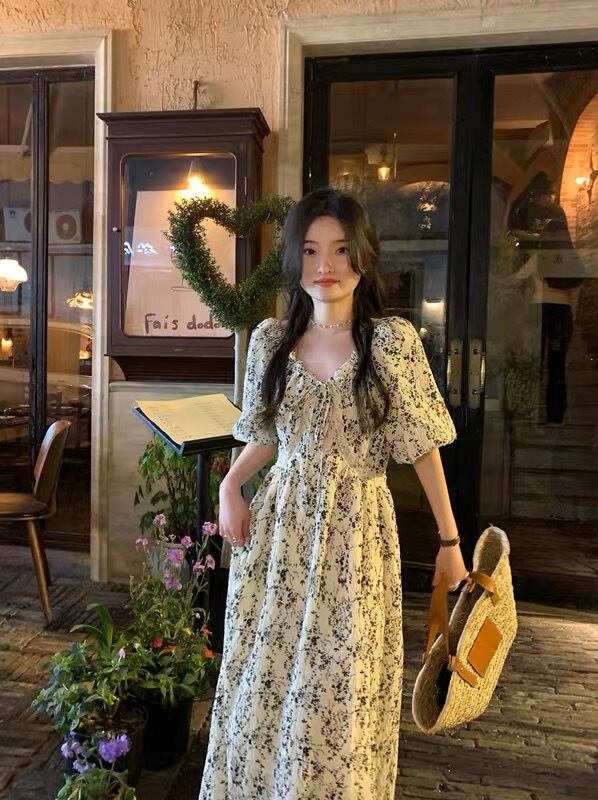 Vネック 花柄 ロング丈ワンピース G104CON0031