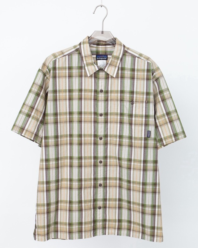 "Patagonia" check pattern seersucker short sleeve shirt