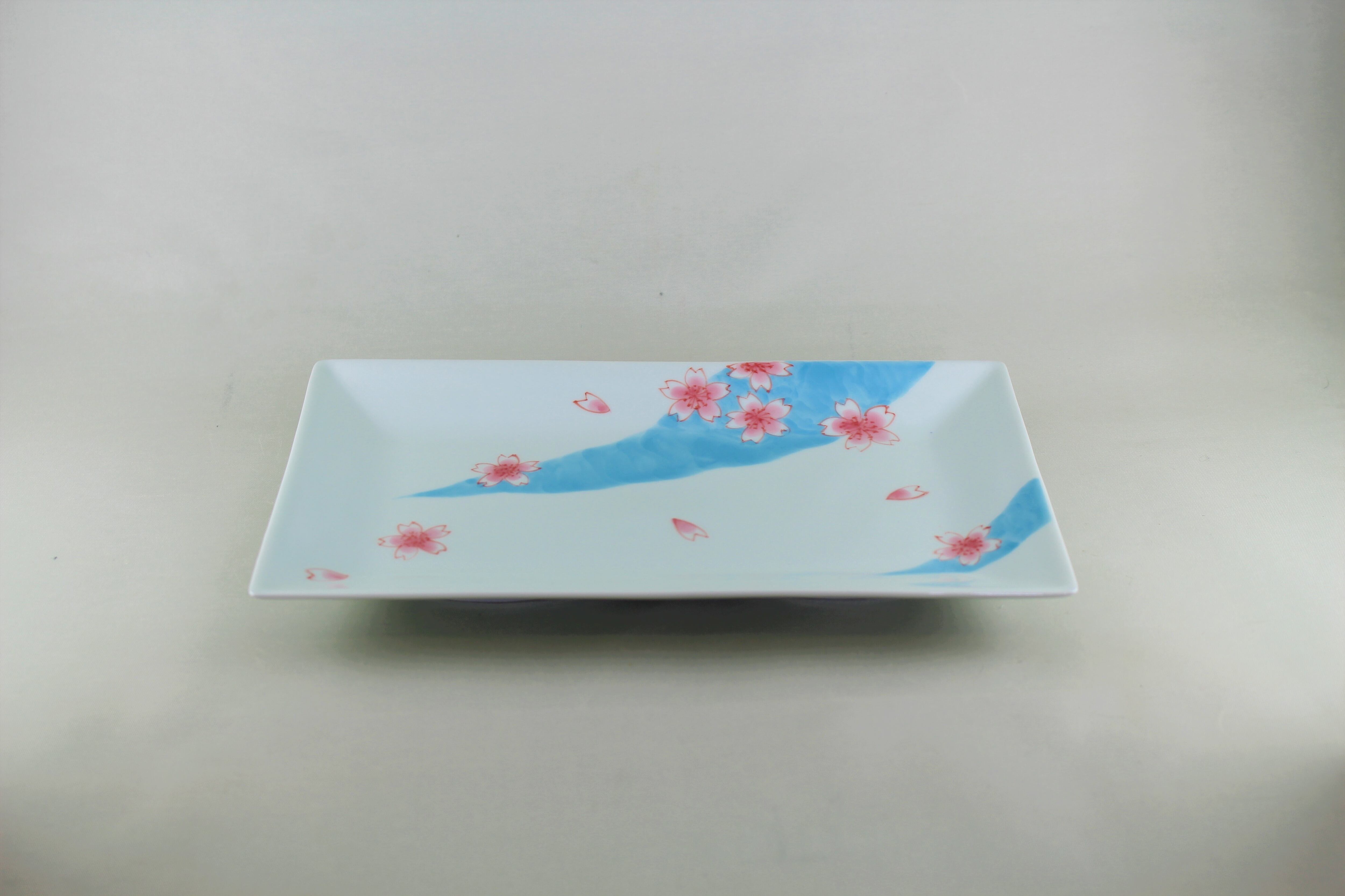 流水桜　長角皿