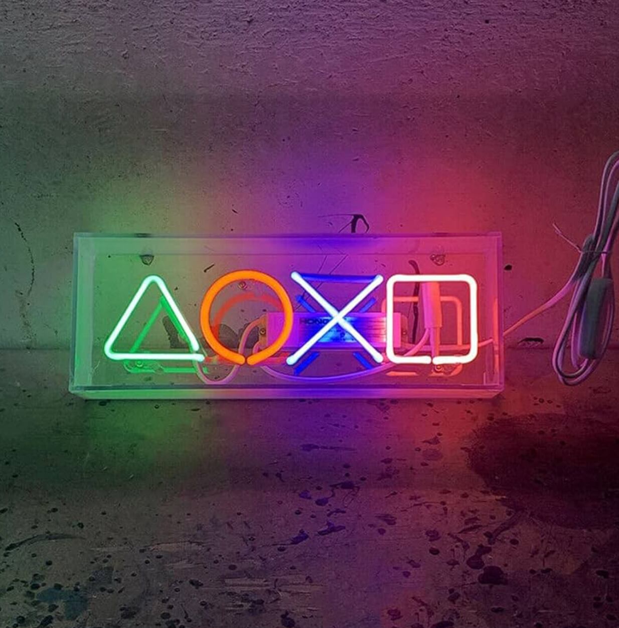 ゲームコントローラーボタン ガラスネオン マルチカラー インテリアおしゃれ雑貨 ネオンサイン ゲームコントローラーボタンデザイン マルチカラー