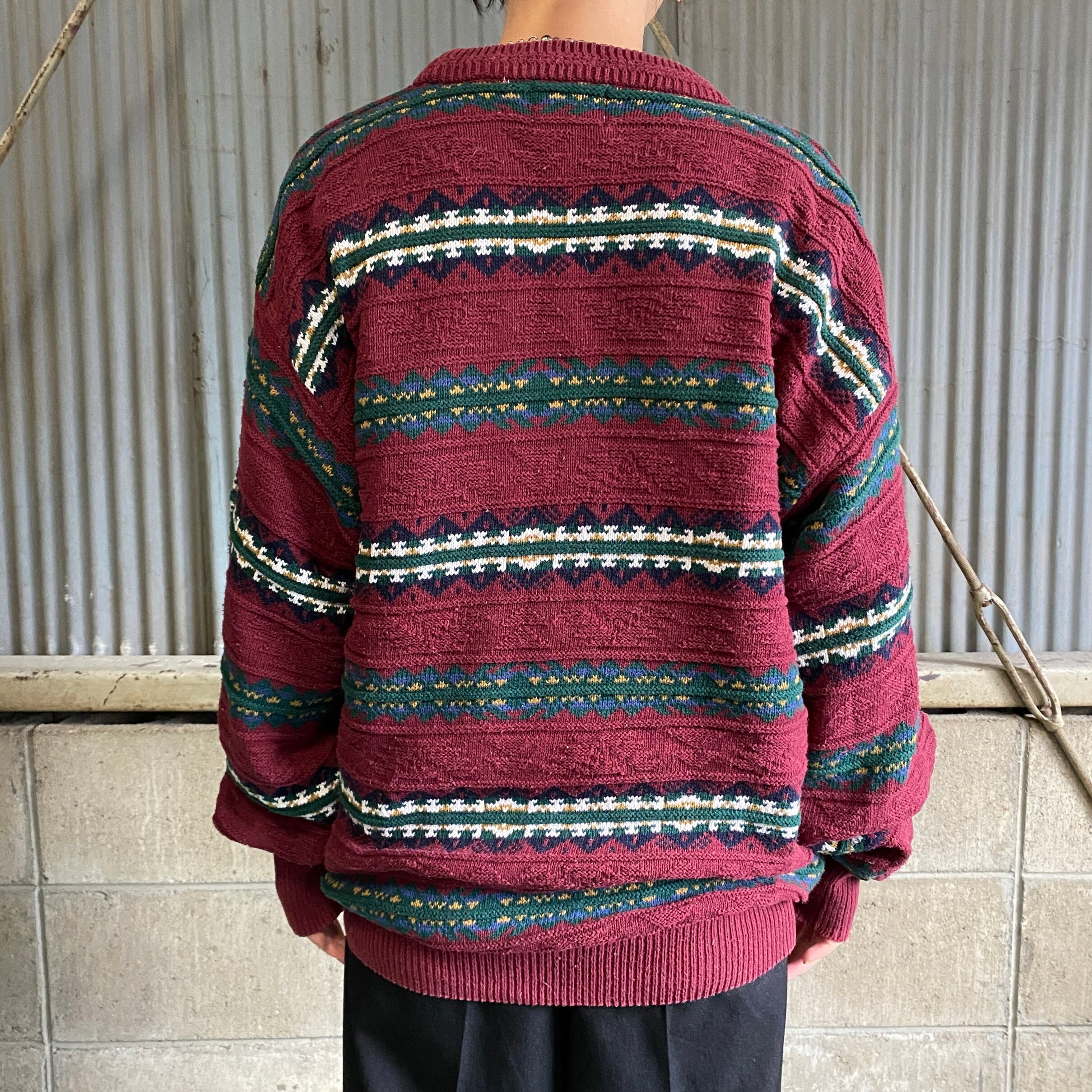 VINTAGE / ヴィンテージ | 1970s | 70s ～ Stowe Woolen ストーウーレン ウール ハンドメイド バイカラー スキッパー ニット | L | レッド / ネイビー | メンズ