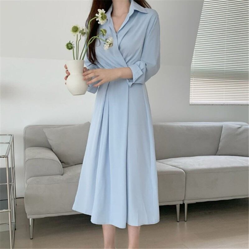 ワンピース ドレス ポロカラーワンピース ミモレ ミモレ丈 袖あり 長袖 POLO襟 細身 ボタン かわいい シンプル カジュアル 大人 上品 おしゃれ お洒落 かっこいい こなれ感 キュート ガーリー クール 主役級 無地 春 秋 10代 20代 30代 レディース 女性用 ママ 通勤 通学 デート お出かけ 女子会 休日 イベント リゾート 旅行 ショッピング 着回し お揃い 双子 韓国 韓国系 オルチャン ファッション コーデ 楽ちん S M L 空色 ライトグリーン アプリコット 空色 ブルー