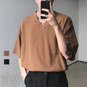 【韓国メンズファッション】オーバーサイズVネックTシャツ 半袖 シンプル カジュアル ゆったり BW2179