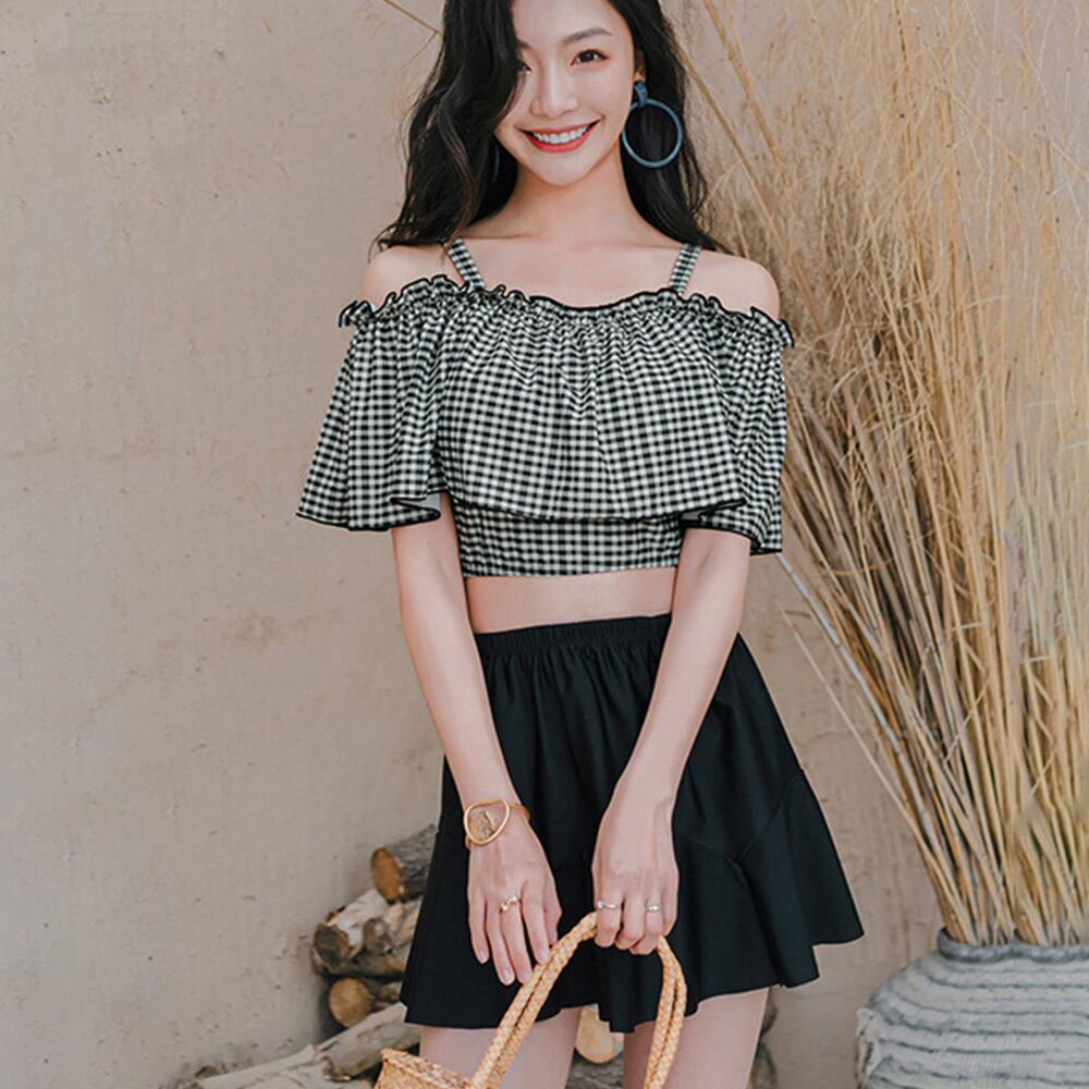 ビキニ 水着 3点セット レディース 夏 韓国 海水浴 プール レジャー おしゃれ 大人 かわいい ギンガムチェック タンキニ 露出控えめ 水着セット ハイウエスト 大人可愛い 大人女子