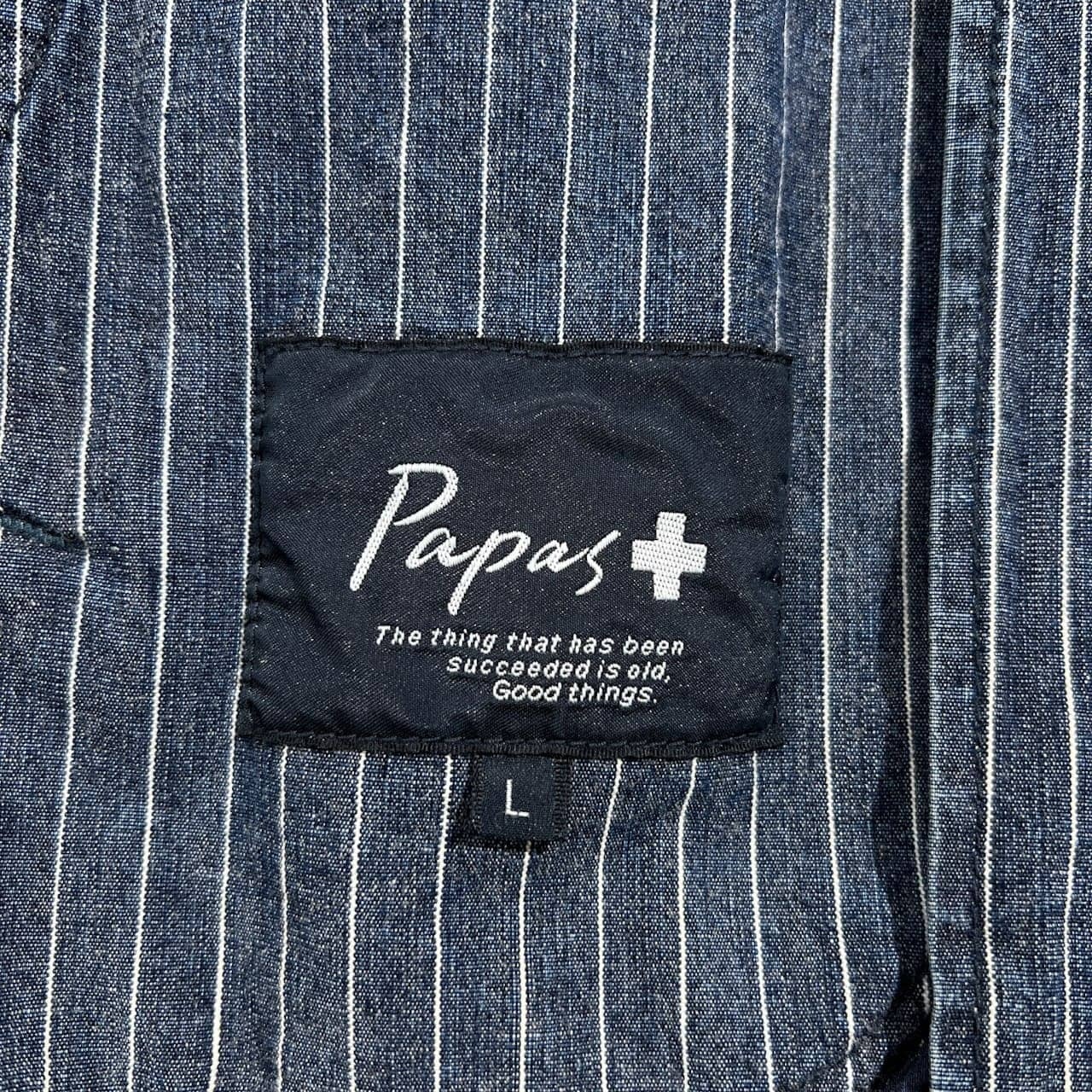 PAPAS PLUS パパス プラス ヒッコリー風 インディゴ ジップ パーカー ジャケット サイズ L /メンズ/日本製