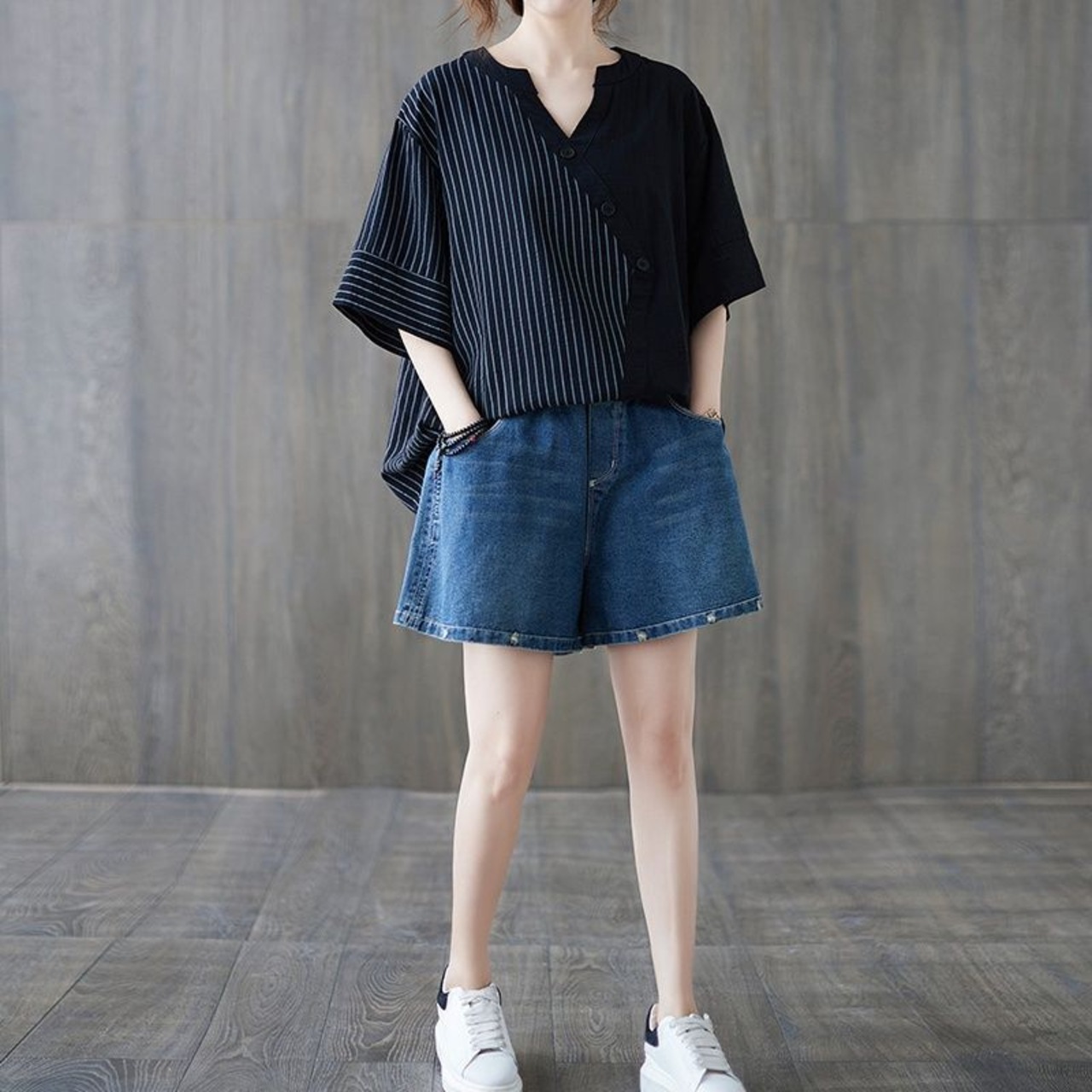 バイカラー ストライプ切替 Tシャツ  30222