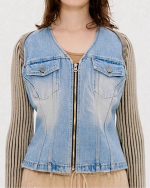 ストライプハーフ丈カーディガン　A0522