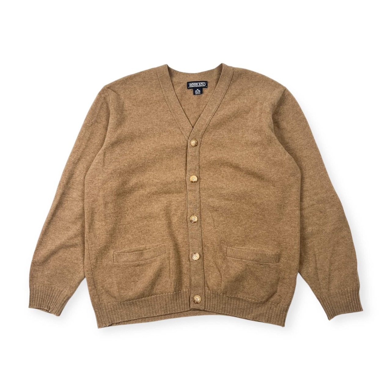LANDS' END ランズエンド Vネック 羊毛 ニット カーディガン M/ベージュ メンズ