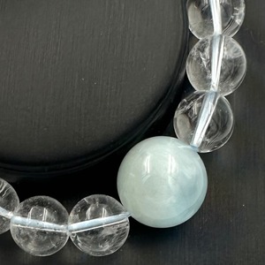(01222)(選べる内径)アクアマリン　クリスタル【10mm/15.5mm】ベビーブルーアクアマリン　クリアクォーツ　Aquamarine 　藍玉　水宝玉　水晶　ラウンドカット　 ブレスレット　天然石　パワーストーン　デザインブレスレット　デザブレ