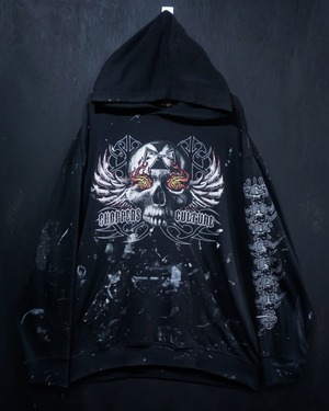 【WEAPON VINTAGE】Skull × Print Design Vintage Loose Pullover Hoodie