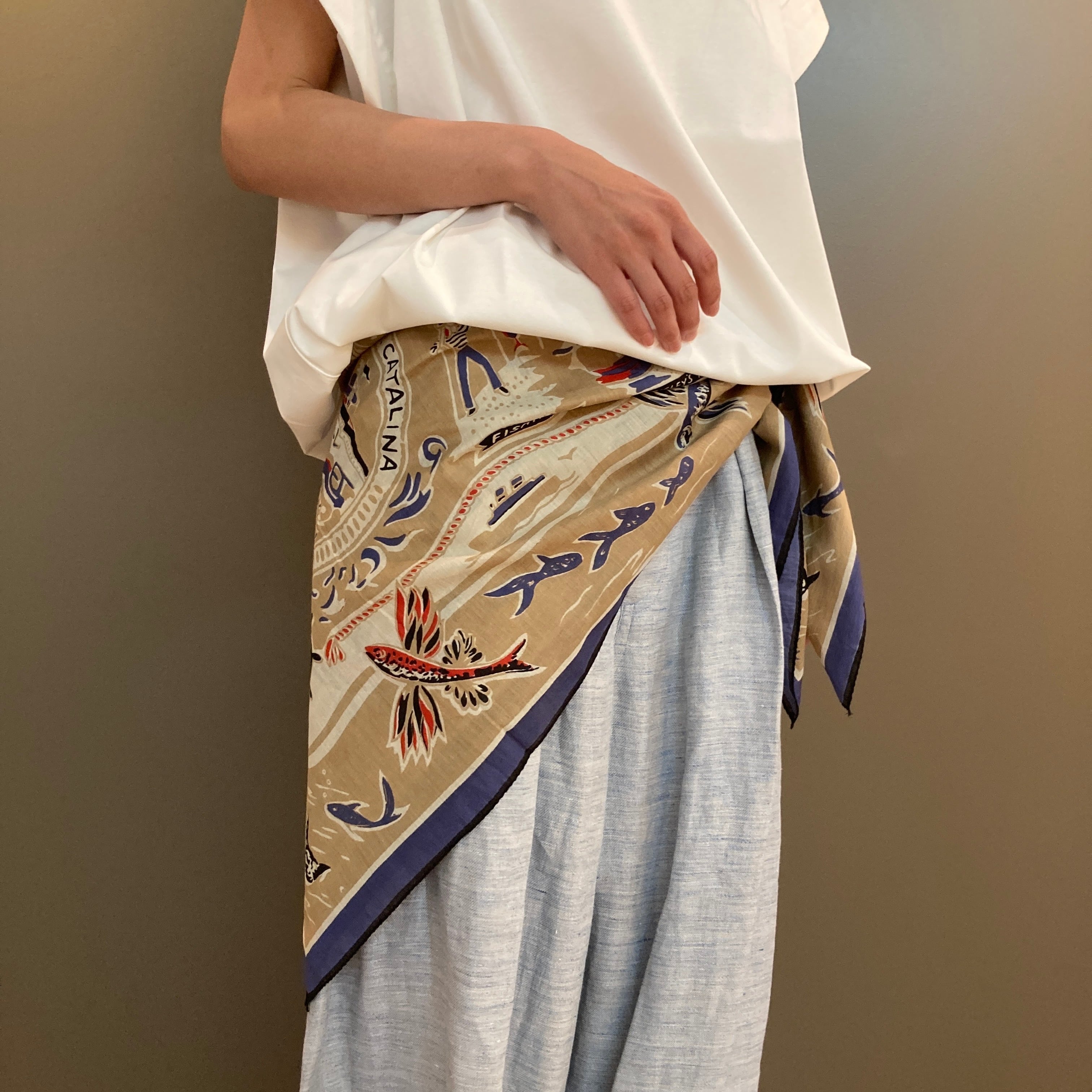 Bindu【ビンドゥ】マッププリントビッグスカーフ ( Catalina / Beige