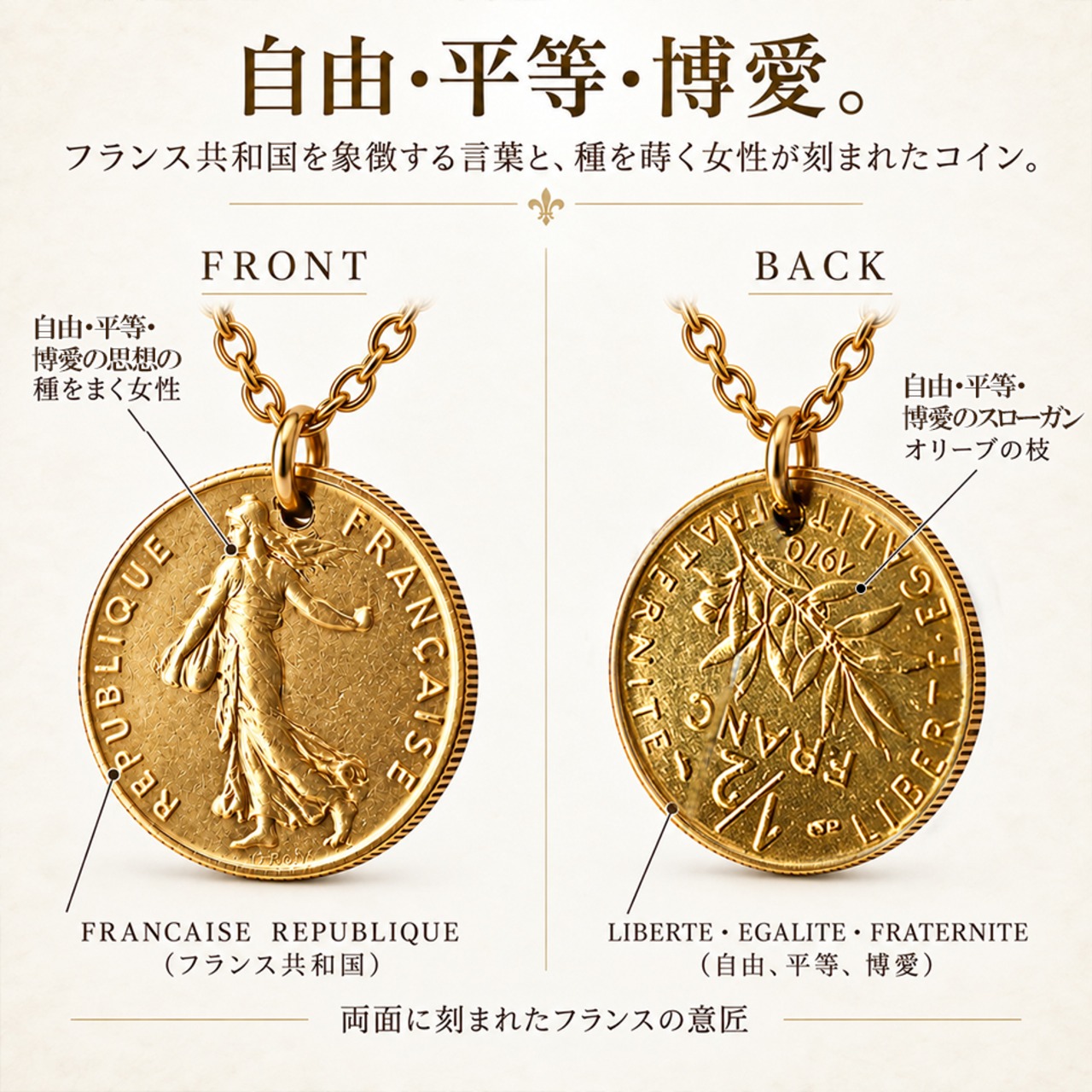 フランスハーフフランコインネックレス ゴールド