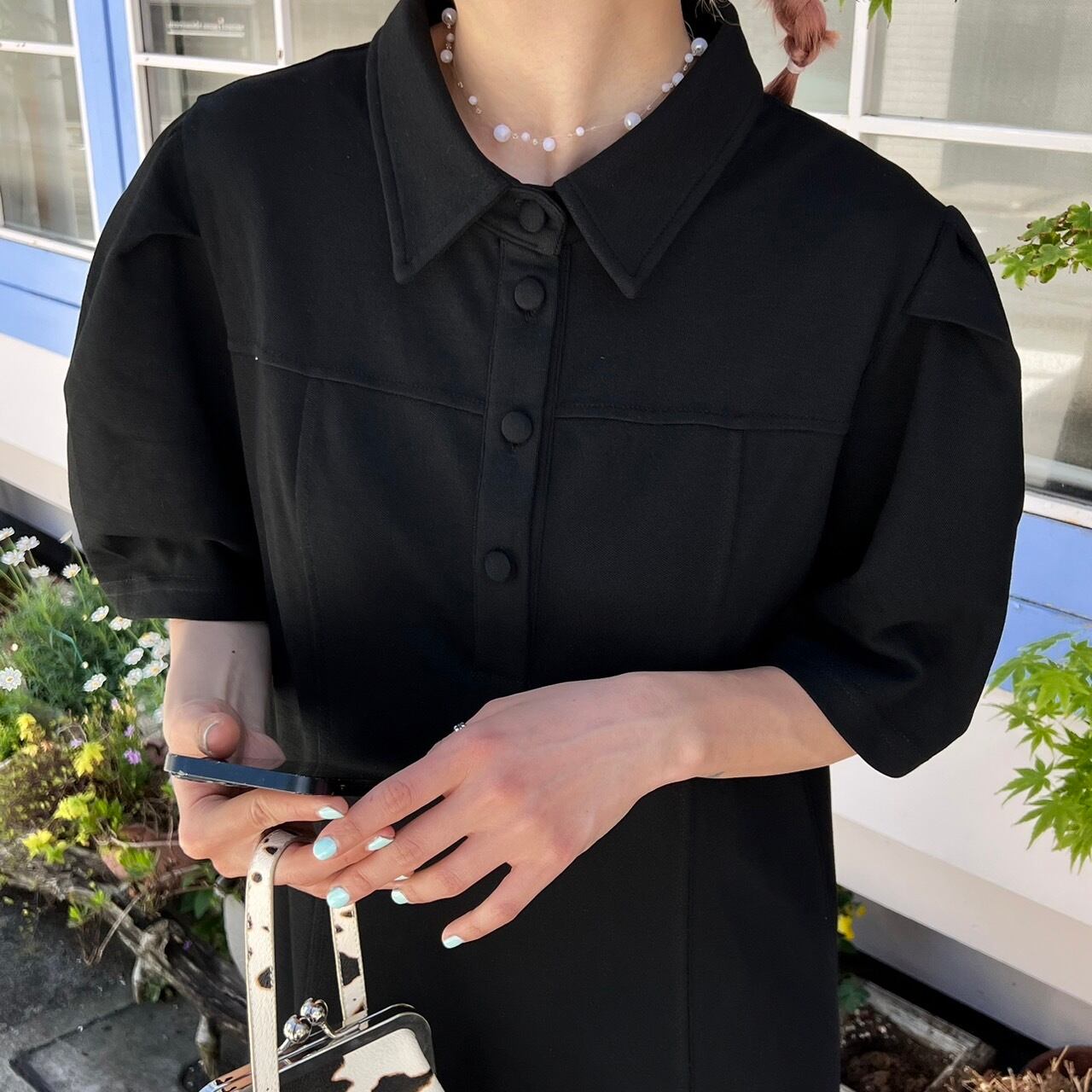 パフショルダーポロ風サマースウェットワンピース_LN02188