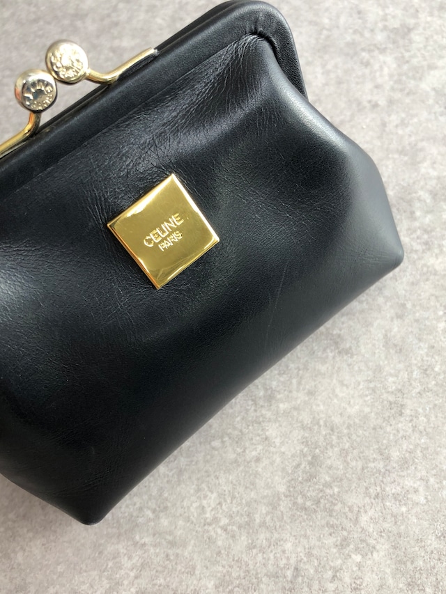 CELINE セリーヌ 財布 ブラック ロゴプレート レザー がま口 コインケース vintage ヴィンテージ オールド z4abfu