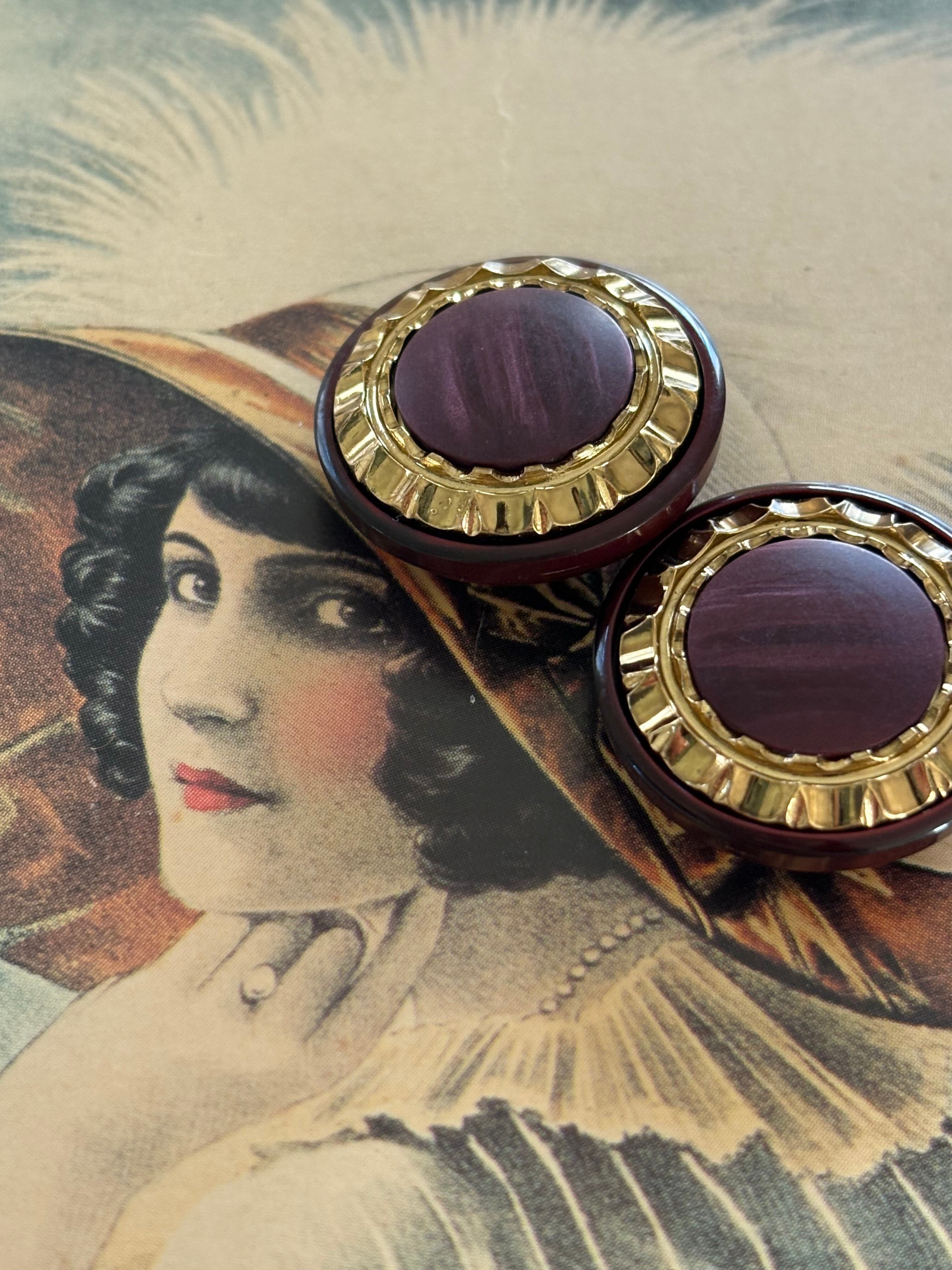 Import Vintage ボタン ワインレッド×ゴールド 22mm アクセサリーパーツ デコレーション材