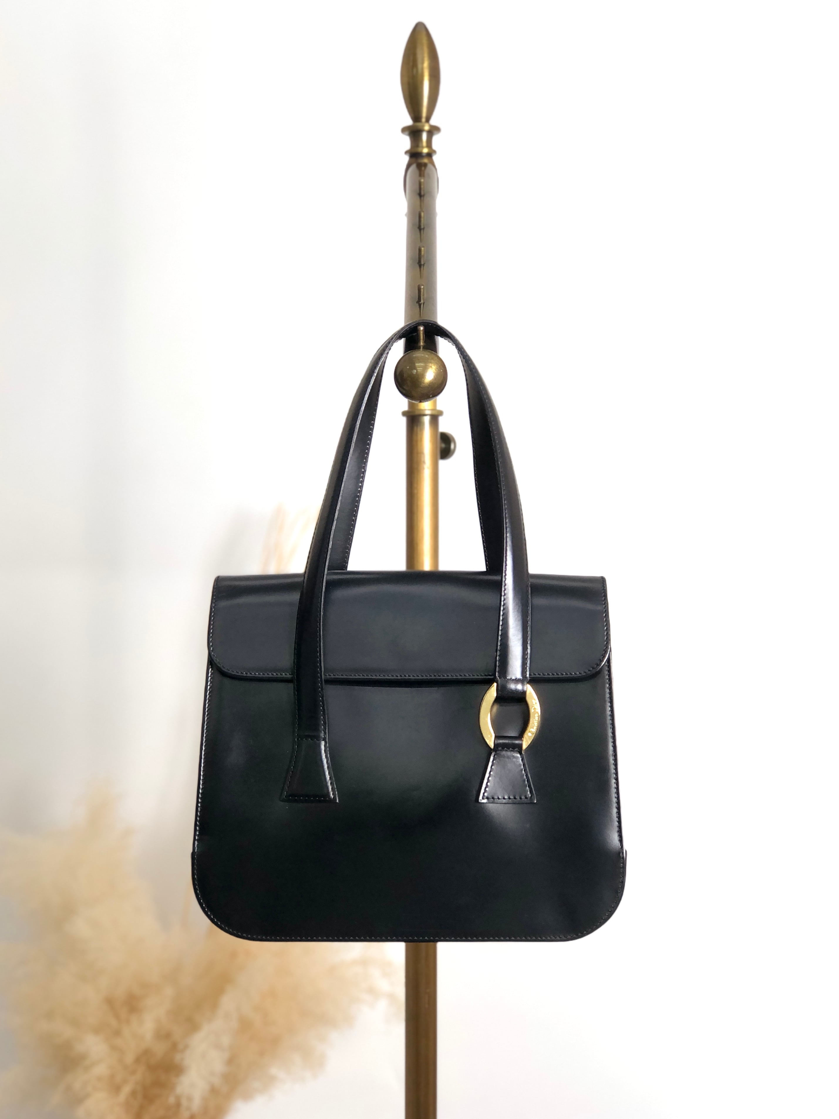 Christian Dior クリスチャン ディオール トートバッグ ブラック ロゴ オーバル レザー vintage ヴィンテージ オールド ye2nnm