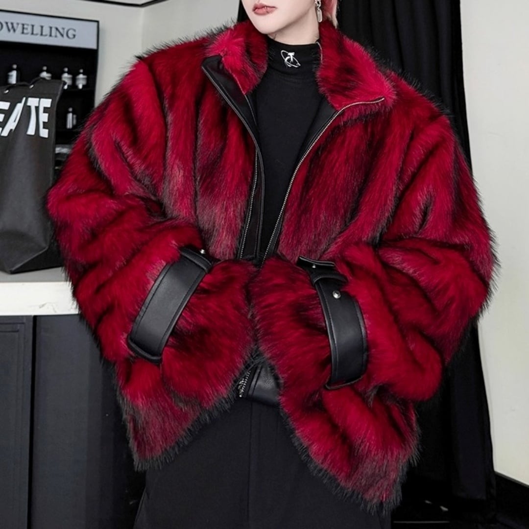 ライダース風 ボリュームファージャケットコート 2カラー D12148