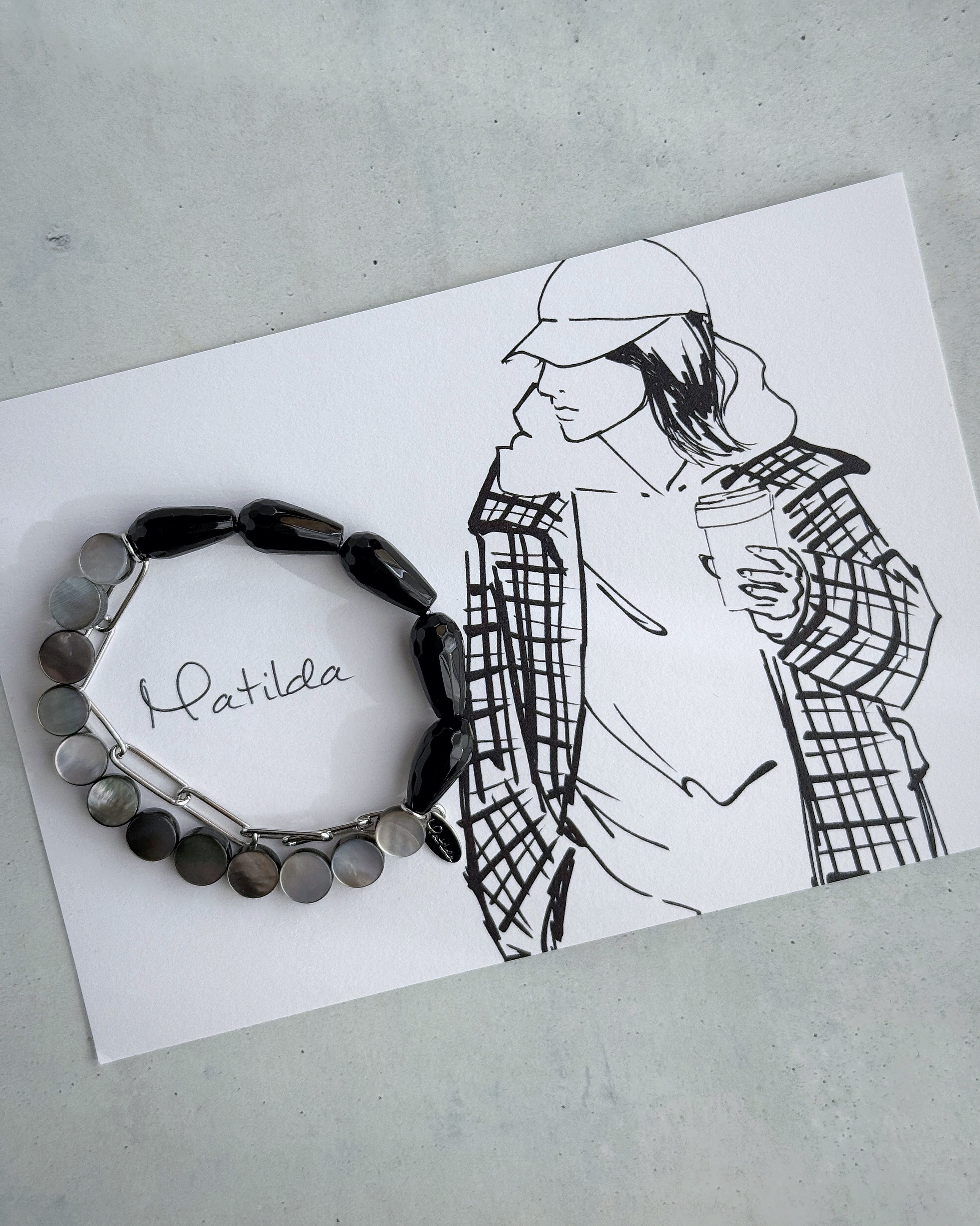 Chain & stone bracelet(オニキス×シェル)