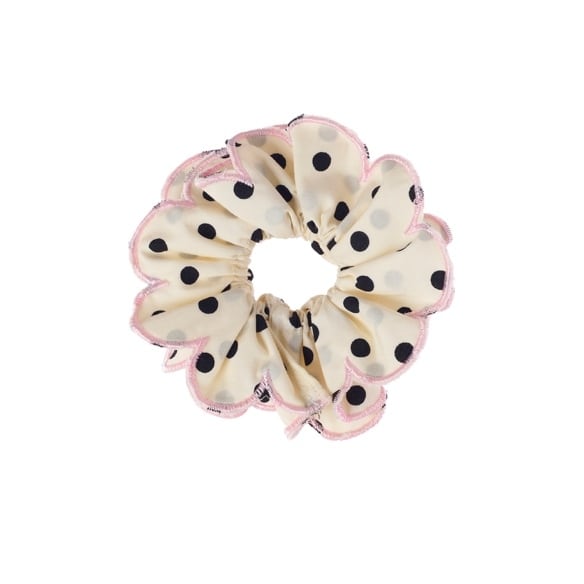 H2501I:Polka Dot Scalloped Scrunchie-IVORY