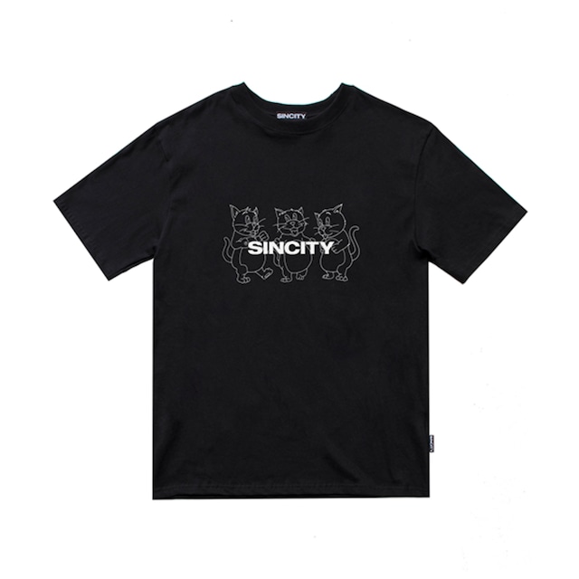 [SINCITY] LINE CAT LOGO T-SHIRT BLACK 正規品 韓国ブランド 韓国通販 韓国代行 韓国ファッション シャツ Tシャツ