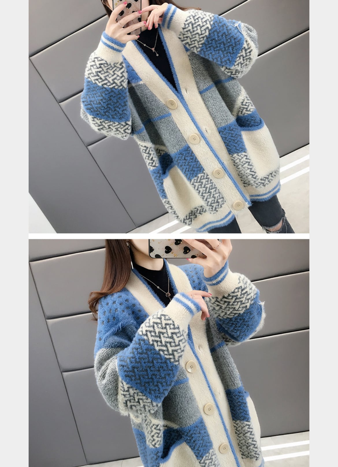 3色展開 韓国風 ツギハギ お洒落 ニットカーディガン qny2312-49 3色展開 韓国風 ツギハギ お洒落 ニットカーディガン qny2312-49