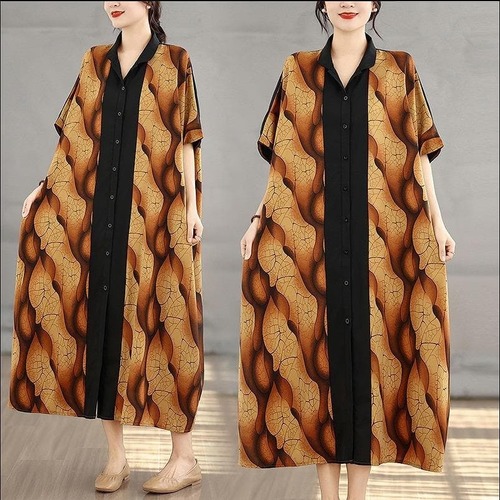 【新品】大きいサイズ春夏半袖シャツワンピース ゆったり ラージ体型