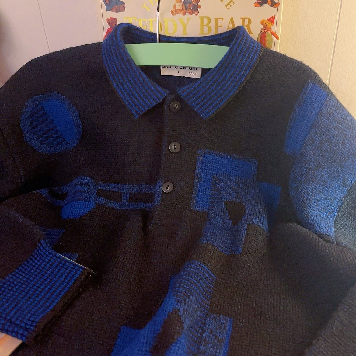 90s blue geometric knit sweater