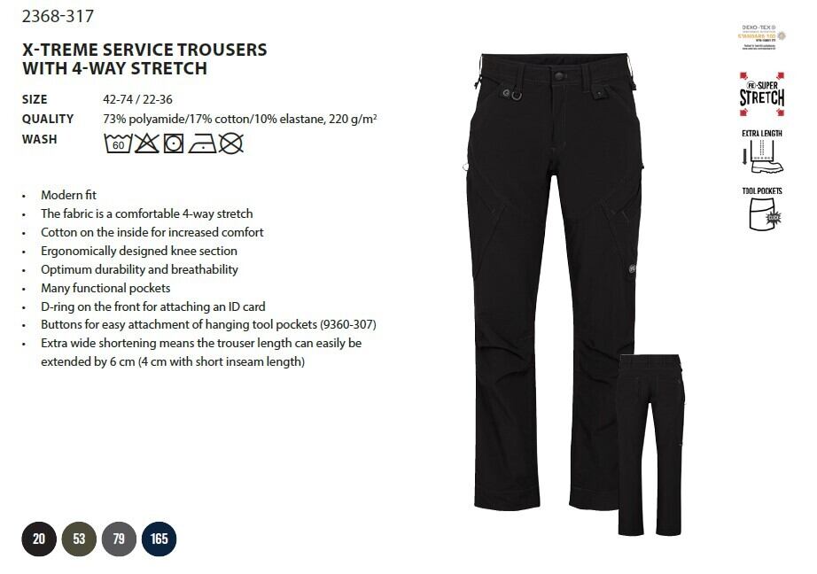 2368-317 X-TREME SERVICE TROUSERS WITH 4-WAY STRETCH
