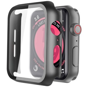 【在庫処分】ULOE 対応 Apple Watch Series 6 / SE3 (2025) / SE / SE2 / Series 5 / Series 4 44mm用 ケース 対応アップルウォッチ 6/SE3/SE/SE2/5/4 44mm 保護カバー ガラスフィルム 一体型 PC素材全面保護（ブラック）