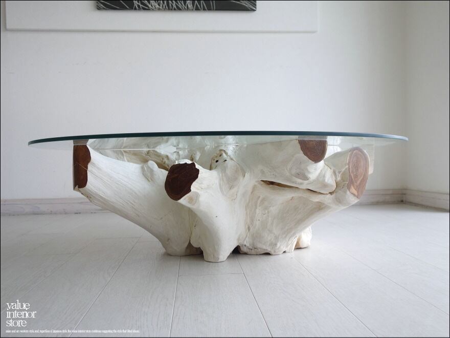 チークガラステーブルX/1 総無垢 座卓 センターテーブル リビングテーブル 座敷机 プリミティブ ナチュラル 一点物 三大銘木 約53kg