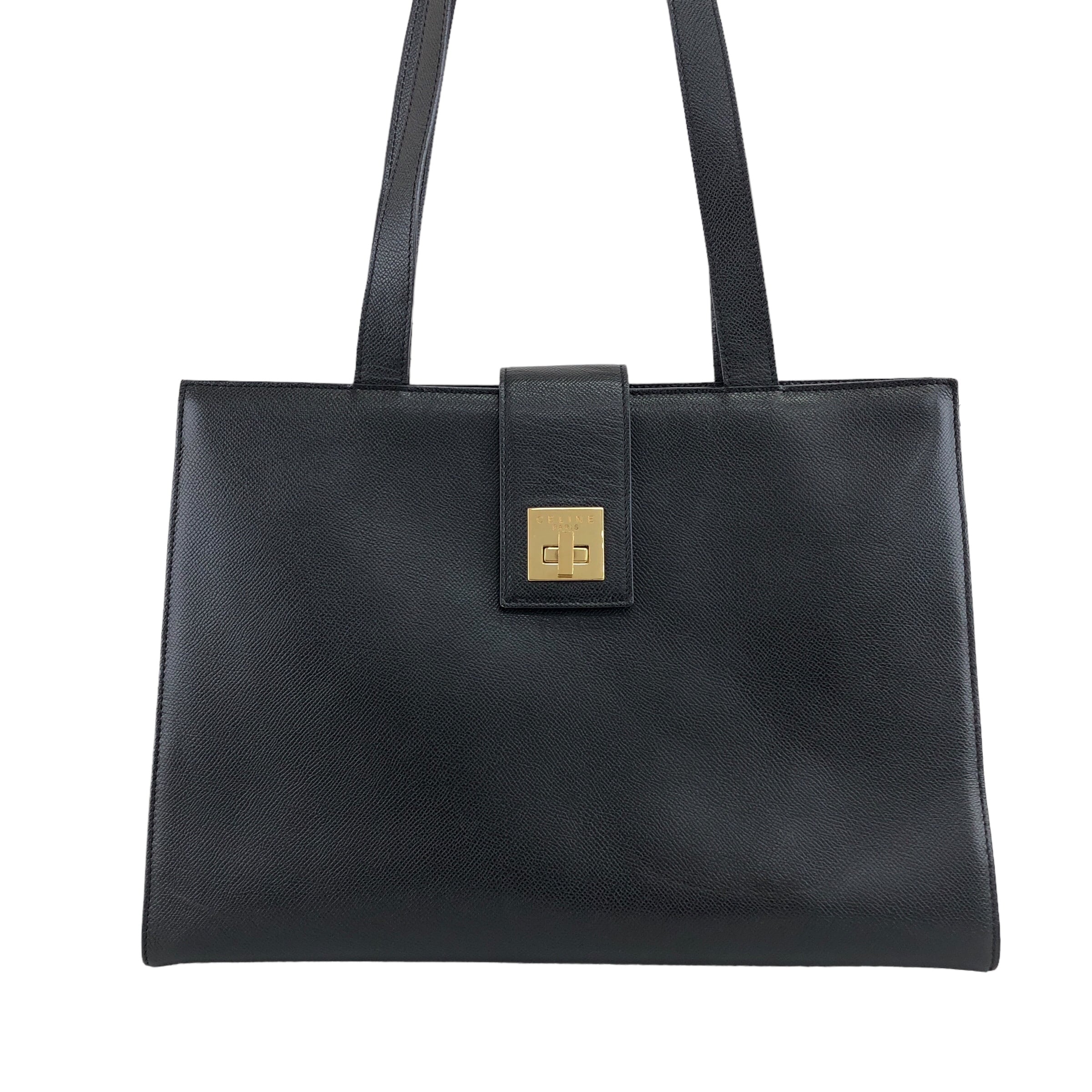 CELINE セリーヌ ヴィンテージ レザー ハンドバッグ トートバッグ 黒 CELINE セリーヌ トートバッグ ブラック ロゴ ターンロック 型