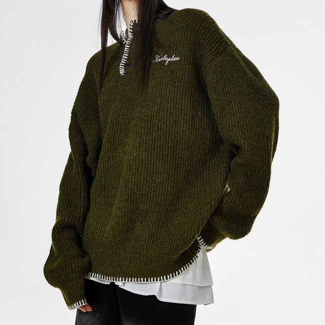 henley neck collar knit　ヘンリーネックカラーニット　J0481