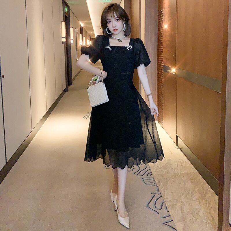 スタンダードカラースリムトップス ウェストジャカードスカート サマー リボン レトロ 夏物 スクウェア MIUCO42521301090