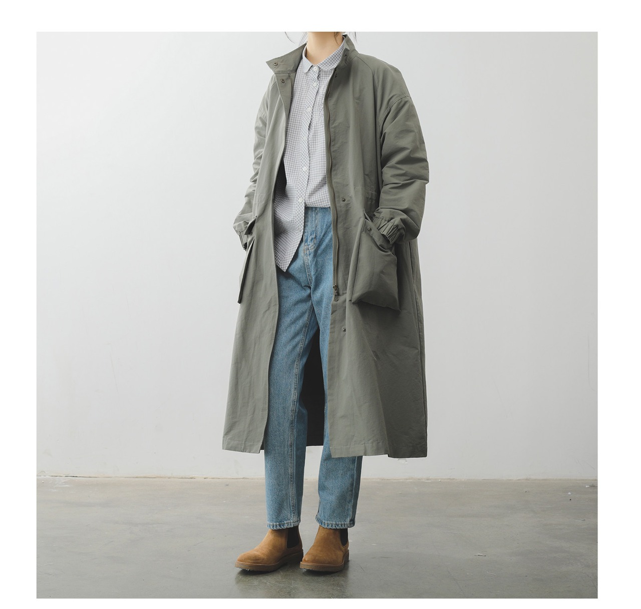 丸襟 長袖 ヒップ丈 チェック柄 シャツ   F0044 - 8