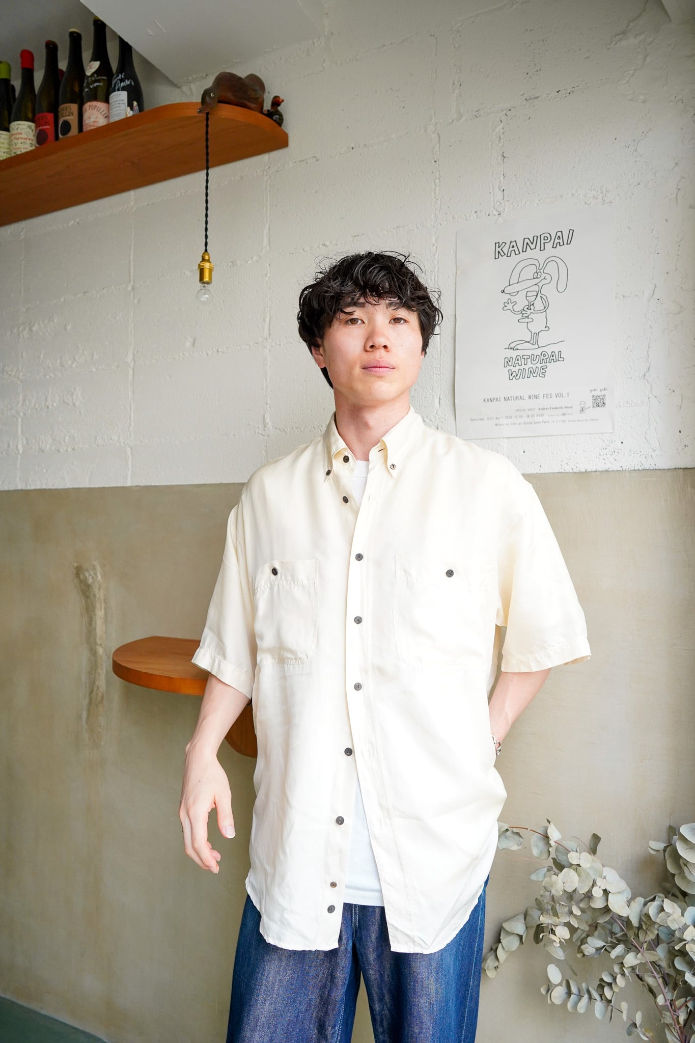 【1980-90s】"Selection, 100%Silk" White Color Short Sleeve Shirts / 6−151