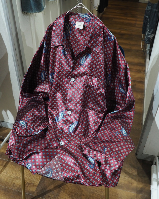 1990s Beautiful Bordeaux × Old Luxury Art Pattern Vintage Drape Loose Shirt