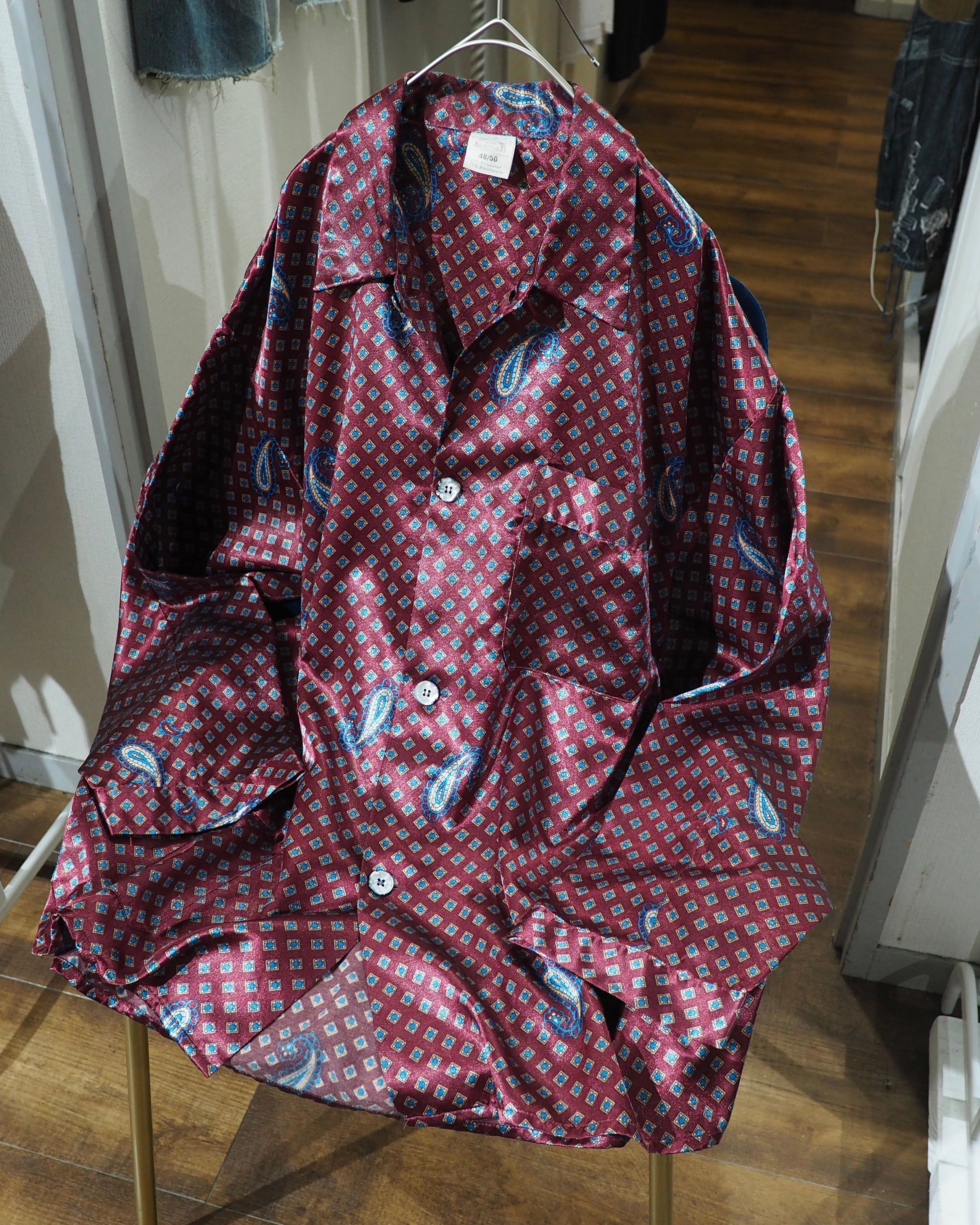 1990s Beautiful Bordeaux × Old Luxury Art Pattern Vintage Drape Loose Shirt
