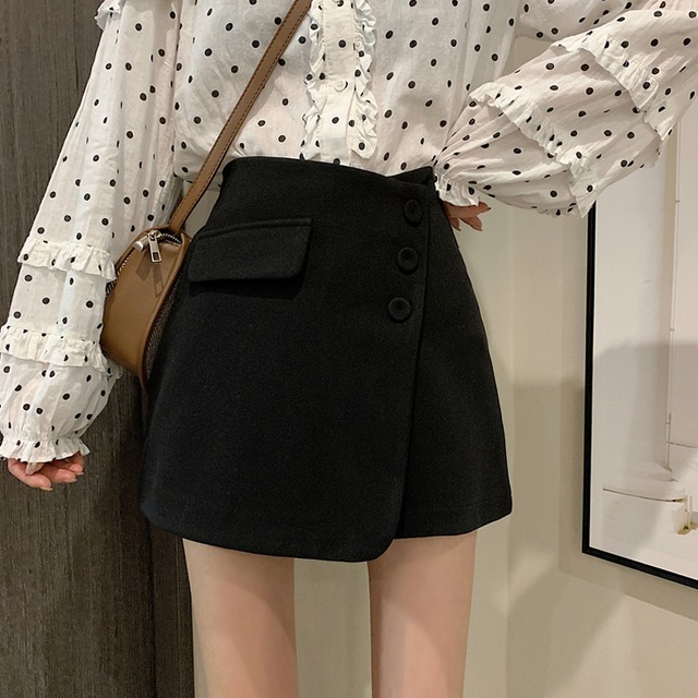 パンツ ショートパンツ ラップデザイン ウール シンプル 無地 大人カジュアル デート 秋