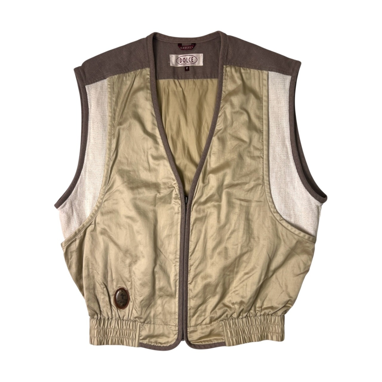 DOLCE ドルチェ リネン切替 コットン ジップアップ ワークベスト 5/ベージュ