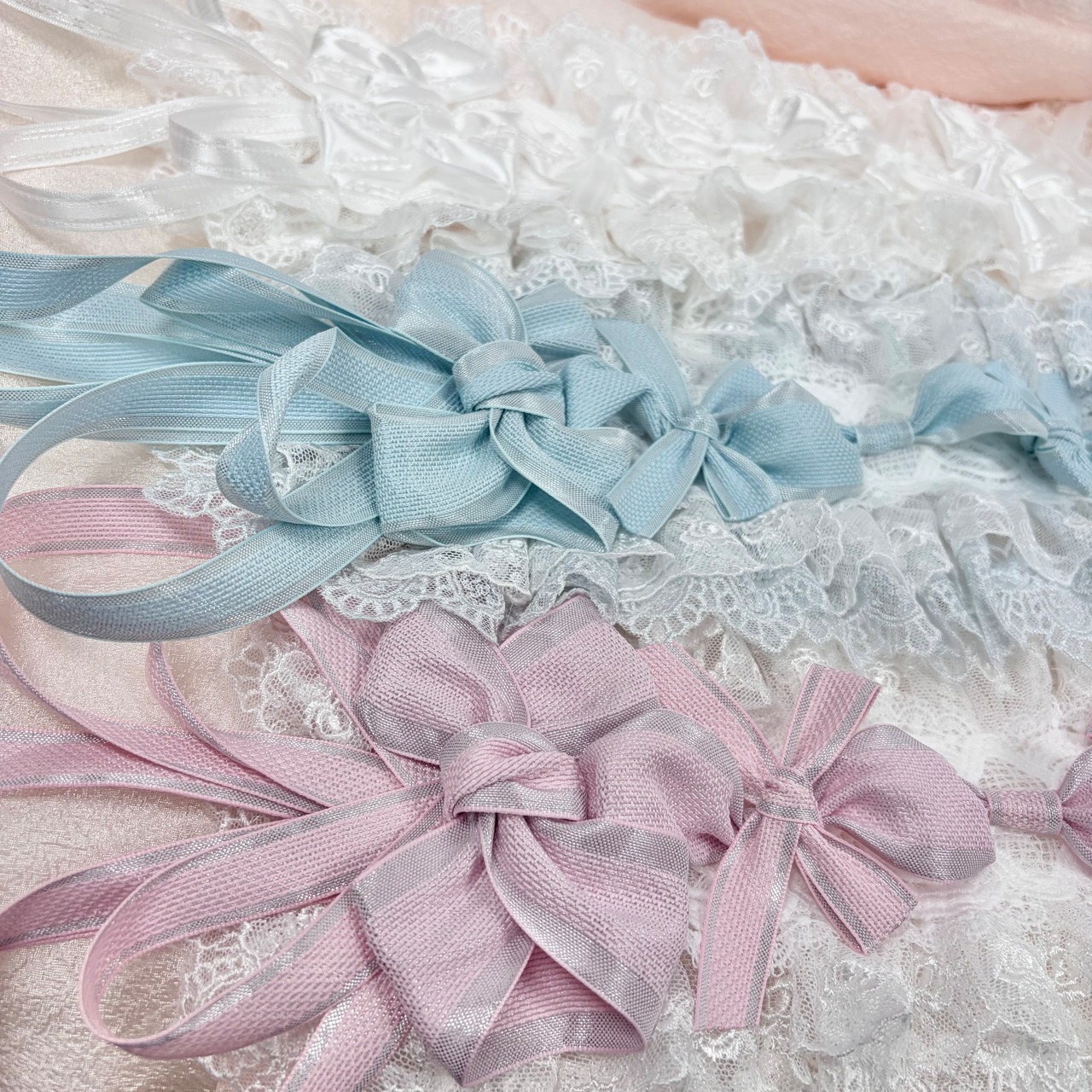 ♡【全3色】MAID Princess flower フリルレース リボンヘッドドレス light blue ♡