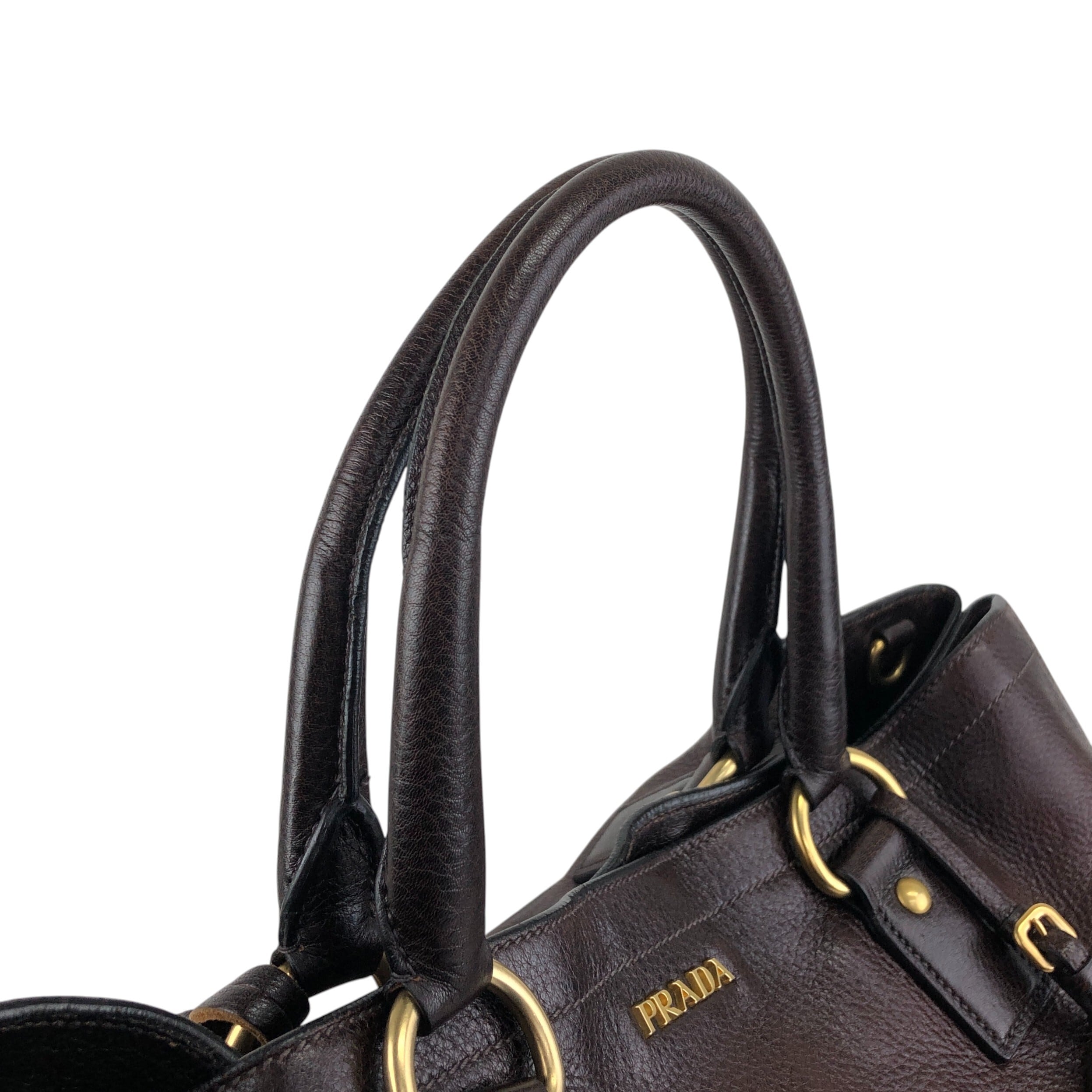 PRADA プラダ ハンドバッグ ブラウン ロゴ レザー 2wayトートバッグ