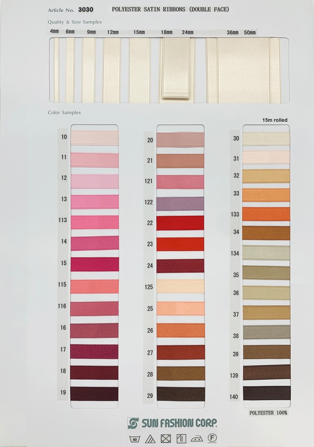 [ロール(反)] 3030-15mm  ポリエステル両面サテンリボン（ツヤあり）