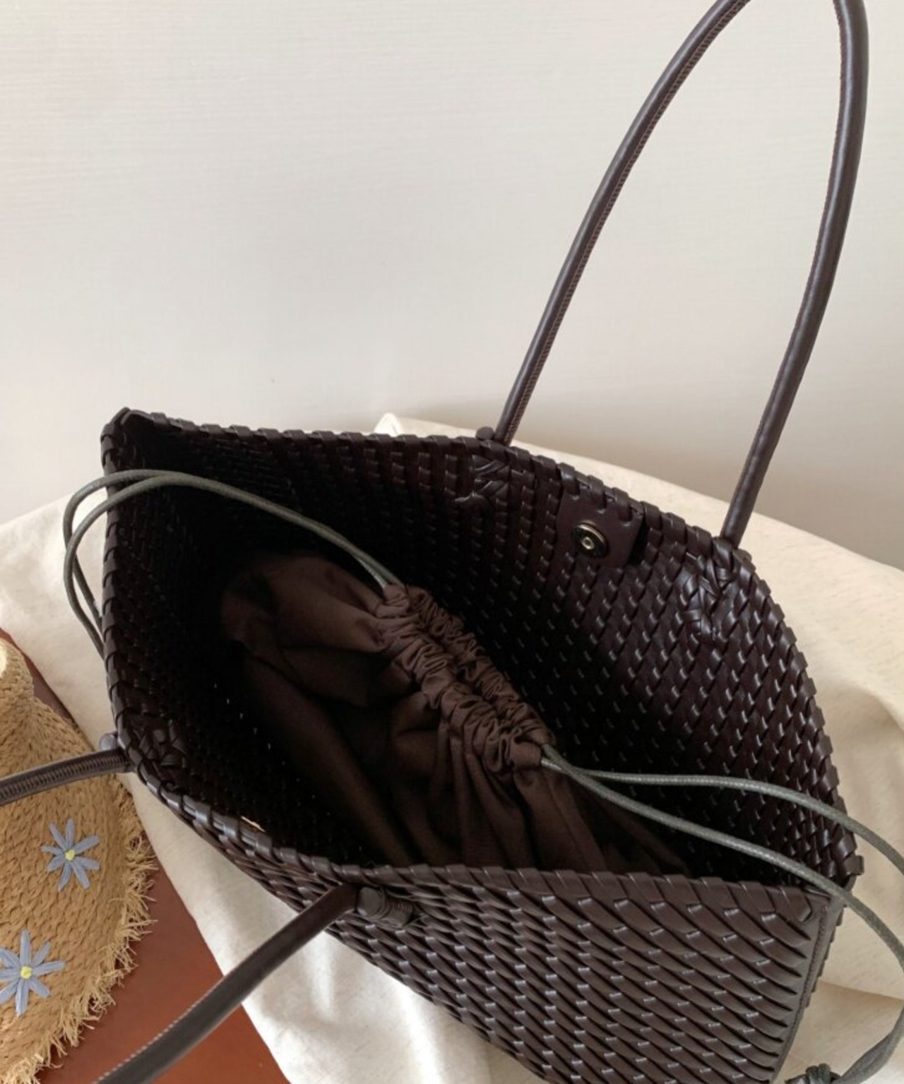 牛革レトロ手編みトートバッグ