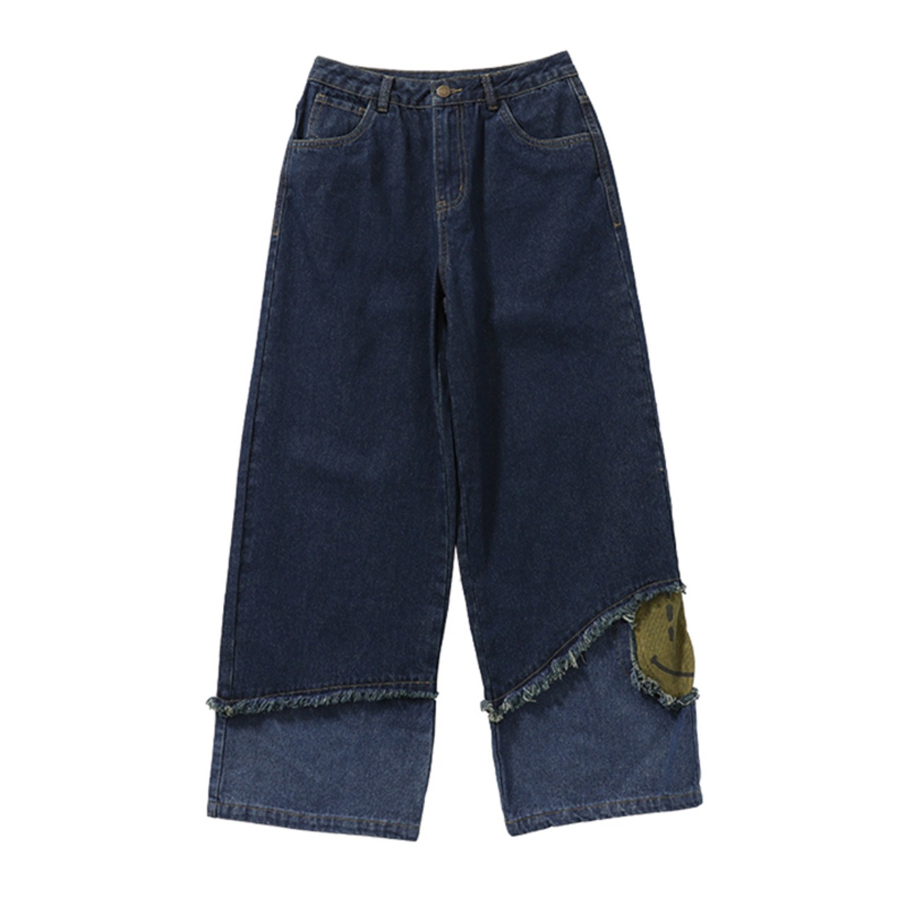 【大人気特価】OctopusMe青丹色の配色デニム切替パンツ