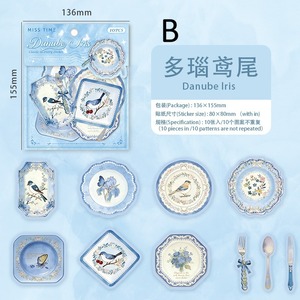【新入荷】ステッカー AC05 アンティーク調 食器 食卓 花模様 陶器カトラリー 10枚入 レトロ  海外 コラージュ ヴィンテージ 素材 デコレーション