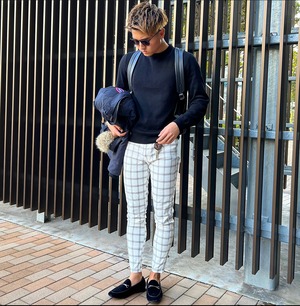WHITE CHECK STRETCH SLACKS【BEL24-014 】